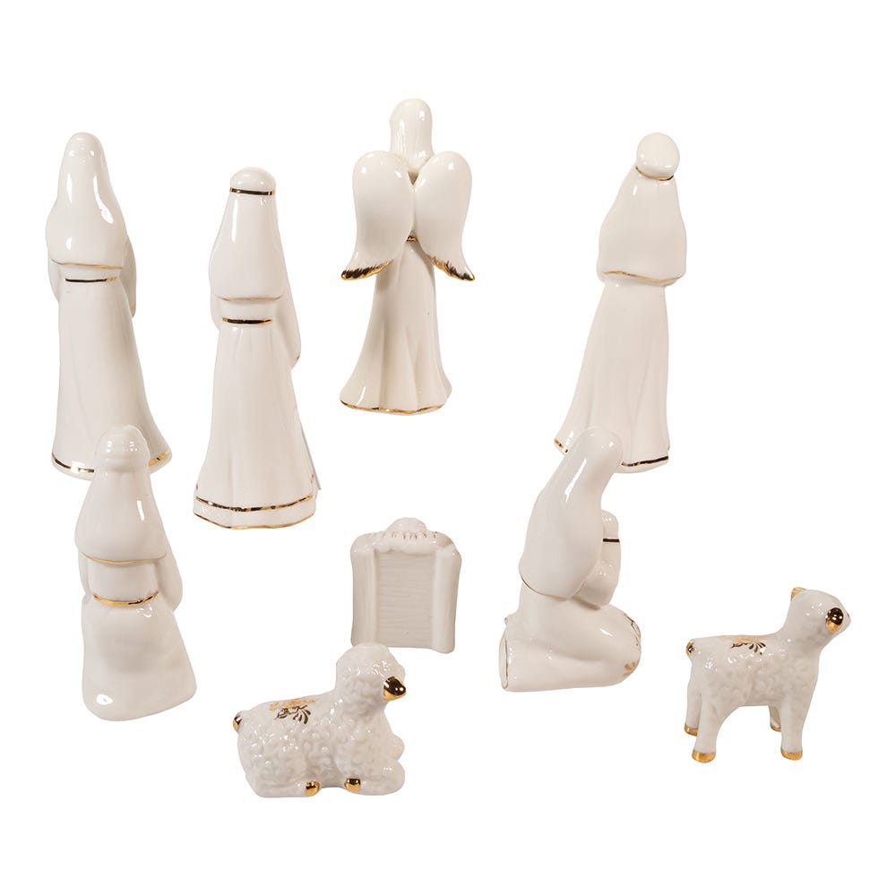Kurt Adler 2-6.75-Inch Gold and White Nativity Table Piece, 9 Piece Set